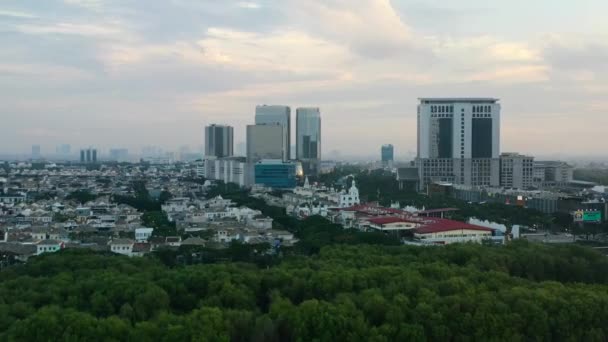 Udara Modern Dan Eco Skyline Dari Pik Jakarta Saat Matahari — Stok Video