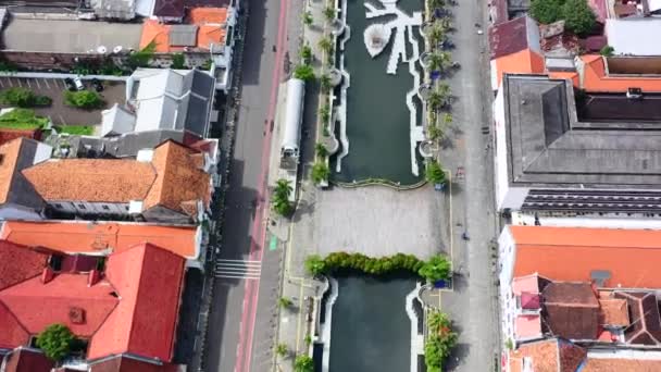 Beautiful Canal River Kota Tua Jakarta Sunny Day Tourists Aerial — Stock Video
