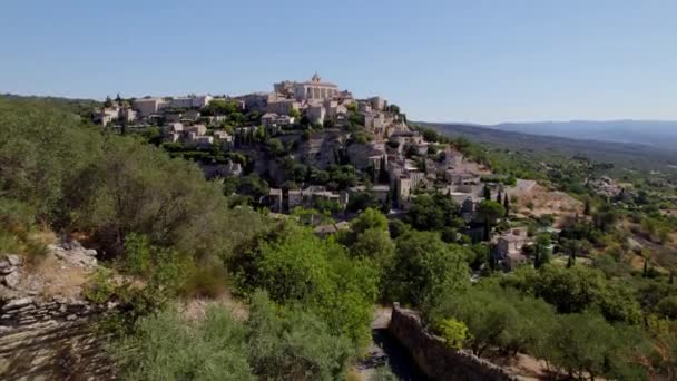 Prise Vue Aérienne Vers Village Traditionnel Français Gordes Dans Sud — Video