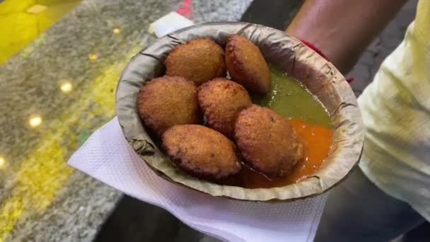 Den Läckra Mellanmål Kallas Moong Dal Pakoda Ofta Kallad Moong — Stockvideo