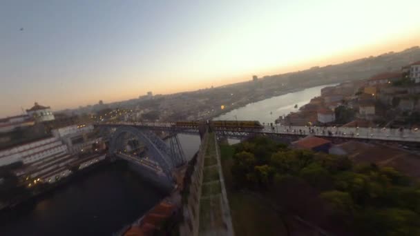 Metro Train Crossing Douro River Dom Luis Bridge Porto Portugal — Stock Video