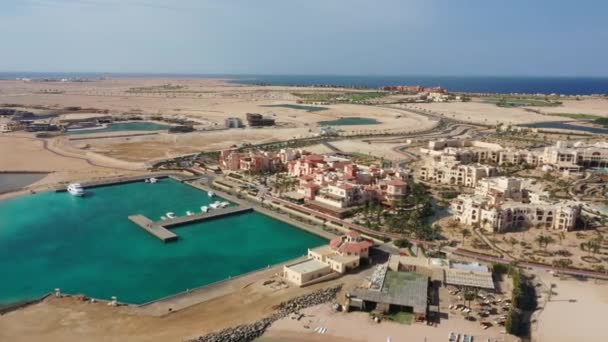 Aerial Drone Shot Somabay Marina Downtown Egypt — Stock Video