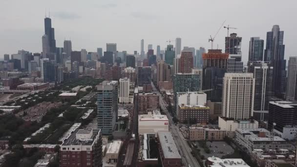 Imagens Aéreas Chicago Illinois Skyline Cidade Movendo Para Baixo Para — Vídeo de Stock