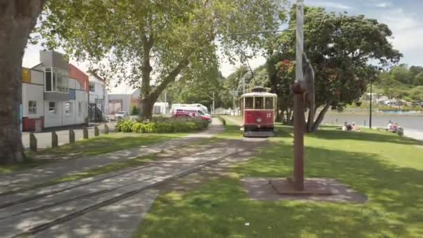 Történelmi Tramway Halad Wanganui Város Zéland Turisztikai Attrakció — Stock videók