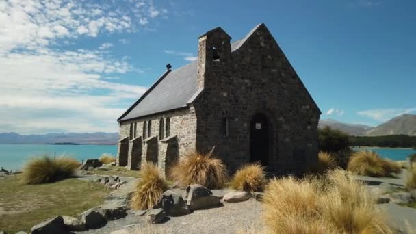 Igreja Bom Pastor Costa Lago Tekapo Atração Turística Famosa Nova — Vídeo de Stock