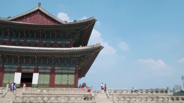 Außenansicht Von Geunjeongjeon Thronhalle Historischen Gyeongbokgung Palast Seoul Südkorea Breit — Stockvideo
