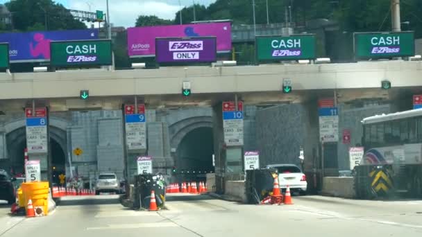 Tráfico Entrando Túnel Lincoln Ciudad Nueva York Vehículos Cabina Peaje — Vídeos de Stock