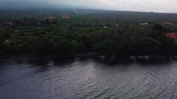 Aerial View Shore Tropical Ocean Sunset — Stock Video