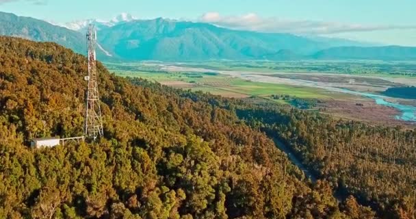 Drone Aereo Volare Una Torre Comunicazione Cima Monte Ercole Nella — Video Stock