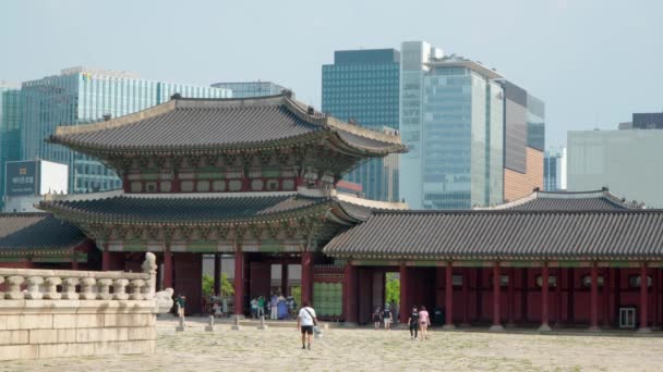 Touristen Besuchen Den Gyeongbokgung Palast Seoul Südkorea — Stockvideo