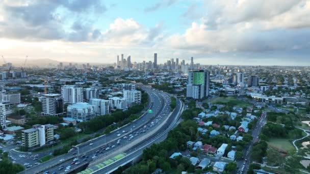 Létání Blízkosti Dálnice Woolloongabba Směrem Brisbane Cbd Letecké Záběry Brisbane — Stock video