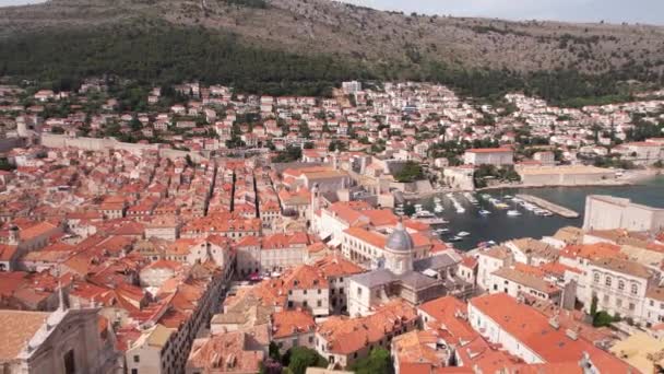 Staré Město Dubrovník Chorvatsko Letecký Pohled Budovy Města Zdi Přístav — Stock video