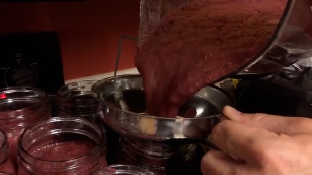 Gros Plan Sur Compote Pommes Conserve Dans Cuisine — Video