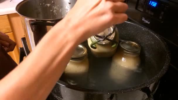 Woman Making Canned Applesauce Kitchen — Stock Video