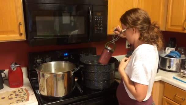 Femme Faisant Compote Pommes Dans Cuisine — Video