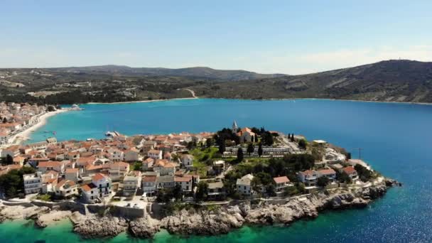 Drone Shot Town Primosten Croatia You Can See Sea Surrounding — Stock Video