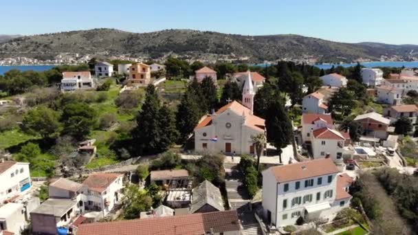 Drone Shot Church Rogoznica Croatia Rest Town — Stock Video