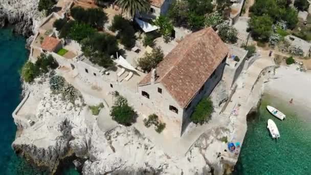 Aerial Drone Shot Stone Villa Island Hvar Croacia — Vídeos de Stock