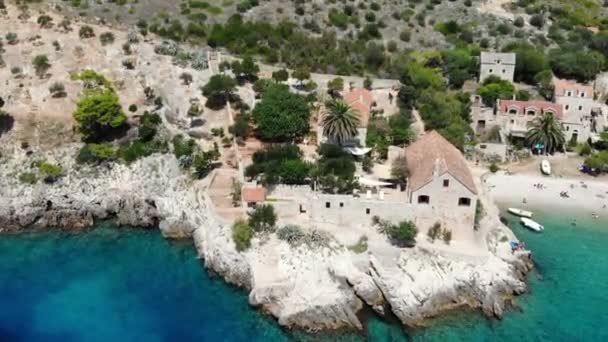 Aerial Drone Shot Stone Villa Island Hvar — Vídeos de Stock