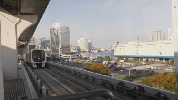 Tunnelbana Spår Som Rullar Genom Stationen Staden Tokyo — Stockvideo