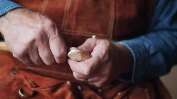 Woodworker Carving Handmade Spoon — Stock Video