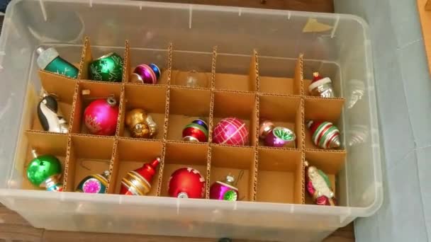 Woman Packing Away Christmas Decorations Tree Boxing Them Till Next — Stock Video