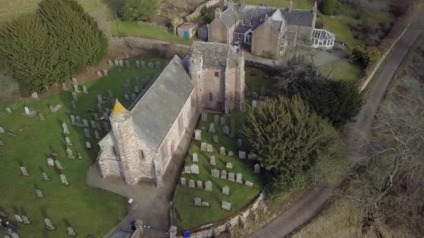 Flygbilder Från Arbuthnott Church Solig Dag Aberdeenshire Skottland — Stockvideo