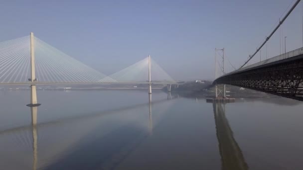 Letecký Záznam Starého Mostu Forth Road Nového Mostu Queensferry Crossing — Stock video