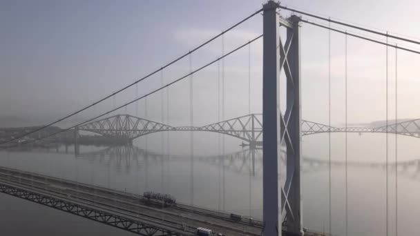 Letecké Záběry Starého Forth Road Bridge Forth Railway Bridge Pozadí — Stock video