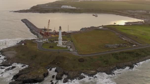 Korse Ness Deniz Fenerinin Hava Manzarası Aberdeen Skoçya — Stok video