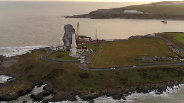 Aerial View Girdle Ness Világítótorony Aberdeen Skócia — Stock videók