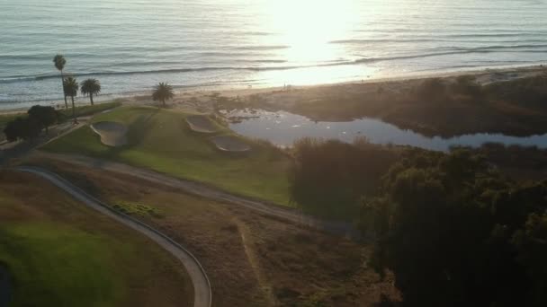 Aerial View Golf Course Oceanside View Sunset — Stock Video