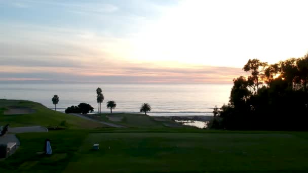 Aerial View Golf Course Oceanside View Sunset — Stock Video