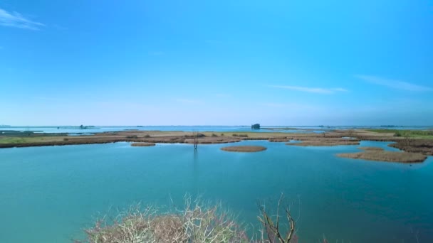 Εναέρια Πυροβόλησε Μείωση Από Ακόμα Λίμνη Κηλίδες Γης Για Αποκαλύψει — Αρχείο Βίντεο