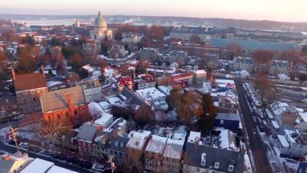 Letecký Snímek Historického Centra Annapolis Námořní Akademie Usa Při Východu — Stock video