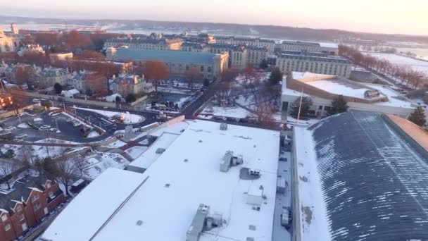 Aerea Colpo Largo Neve Coperto Naval Academy Campus Storico Centro — Video Stock