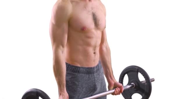 Fitness Män Som Lyfter Vikter För Biceps Grön Skärm — Stockvideo