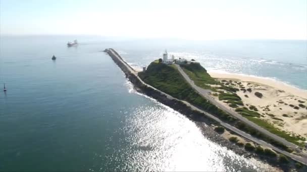 Aerial Shots Cargo Container Ship Entering Newcastle Harbour Australia Carrying — Stock Video