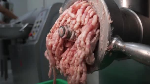 Embutidos Proceso Carne Fábrica Producción Hecho Mano Envoltura Hervida Ahumada — Vídeos de Stock