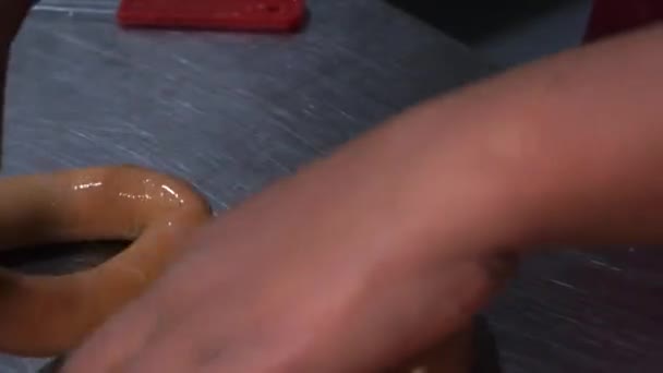 Wurst Fleisch Prozess Fabrik Produktion Handgemachte Geräucherte Gekochte Wrap Minzemeat — Stockvideo