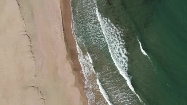 Маленькие Красивые Волны Ударяющиеся Берег Пляже Стационарный Воздушный Выстрел — стоковое видео