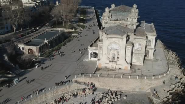 Edificio Histórico Del Casino Junto Acantilado Del Mar Constanta Rumania — Vídeos de Stock