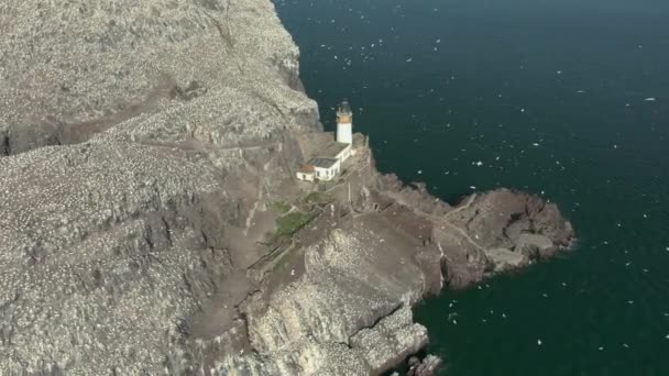 Een Uitzicht Vanuit Lucht Rond Bass Rock Vuurtoren Als Jan — Stockvideo