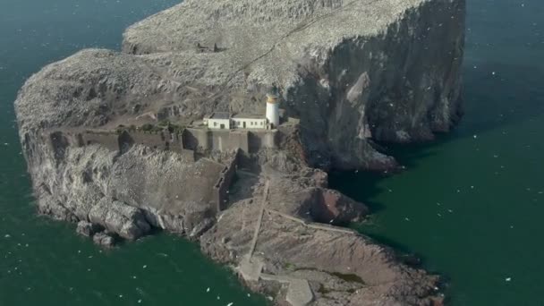 Une Vue Aérienne Encerclant Bass Rock Phare Alors Que Les — Video