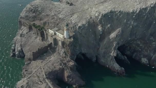 Μια Εναέρια Θέα Γύρω Από Bass Rock Και Φάρο Καθώς — Αρχείο Βίντεο