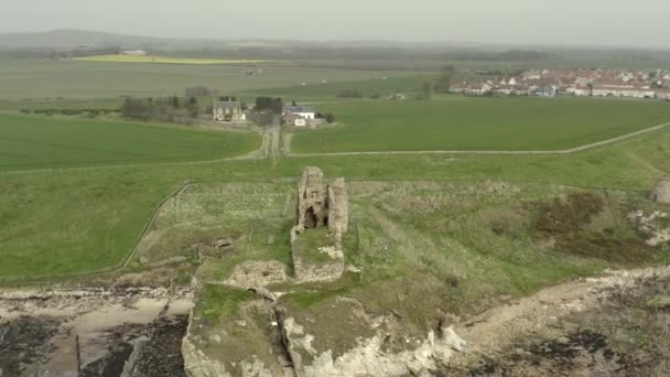 Vue Aérienne Château Newark Sur Sentier Côtier Fife Écosse Circuler — Video