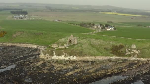 Veduta Aerea Del Castello Newark Sul Sentiero Costiero Fife Scozia — Video Stock