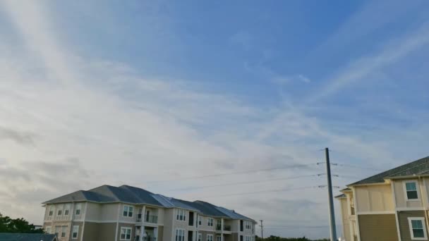 Time Lapse Clouds Moving Apartment Complex Clearing Weather Front Revealing — Stock Video
