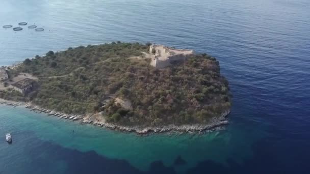 Légi Kilátás Várra Egy Szigeten Mentén Partján Albánia Port Palermo — Stock videók