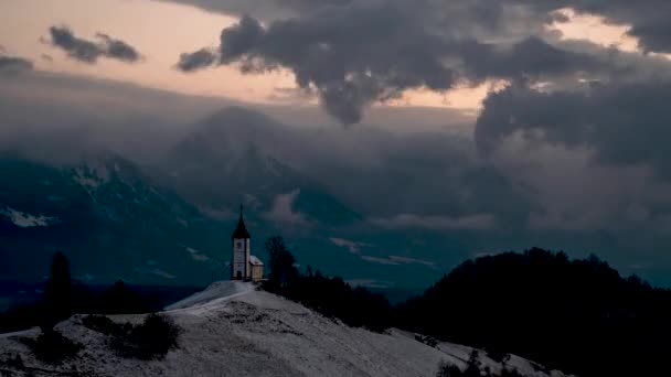 Time Lapse Soleil Levant Slovénie Sur Église Jamnik Une Des — Video